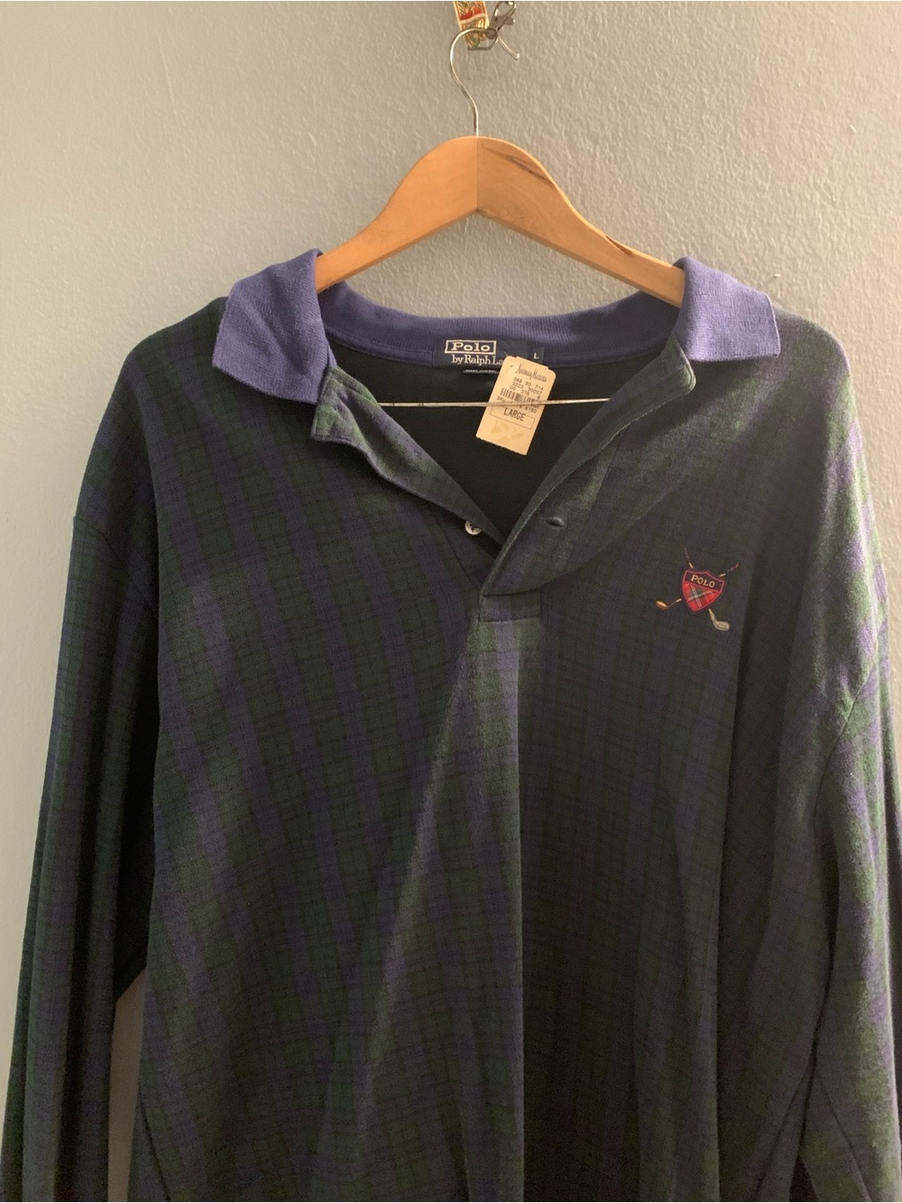 Ralph Lauren Long-Sleeve Polo in Navy with Purple Collar